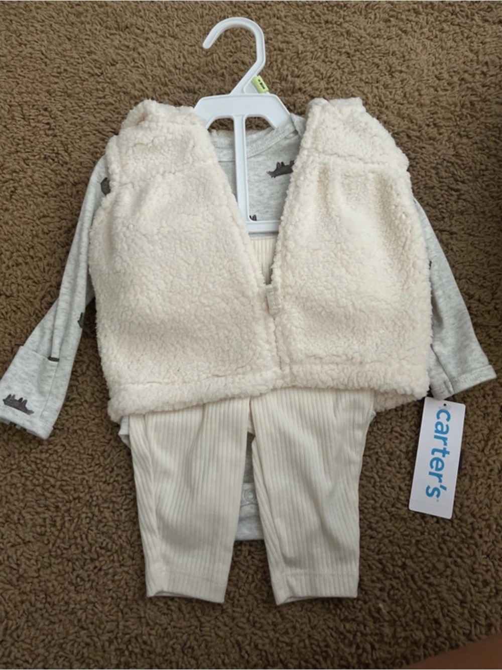 New 3-6 months Carter's Cream Sherpa Vest with Cream Ribbed Leggings Set